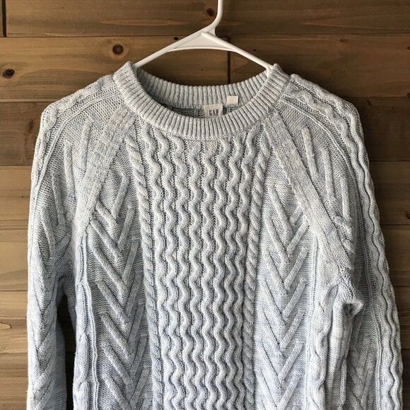 GAP for Good Womens Cable Knit Light Blue Pullover 100% Cotton Sweater Sz Small - Picture 2 of 8